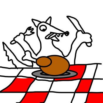 Un loup qui dévore un poulet