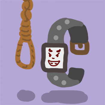 Une montre intelligente qui pend avec une face diabolique dedans