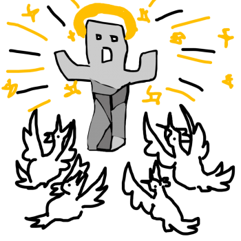 Une statue de pierre vénéré par une communauté de poulets fanatique