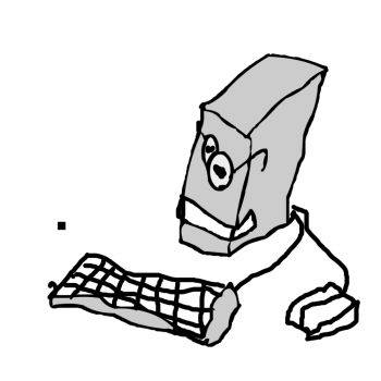 Un viel ordinateur gris avec un sourire à lunette